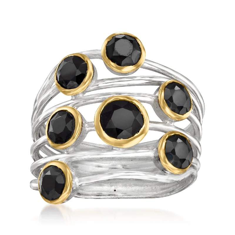 Rings with peacock ore for iridescent glow -Ross-Simons Black Onyx Highway Ring in 2-Tone Sterling Silver