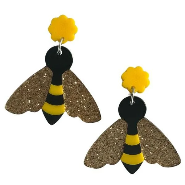 Drop Earrings for Casual Outfit -Pop Bees Gold Earrings