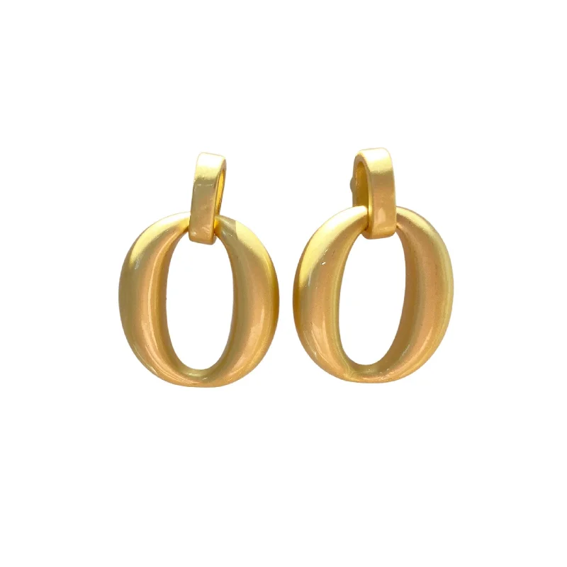 Indian Drop Earrings with Intricacy -Lily Oval Matte Gold Earrings