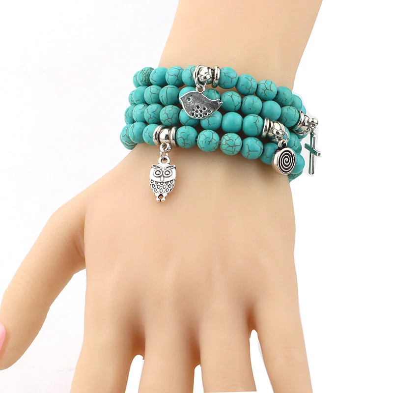 Bangles with raw sapphire for rugged chic -Wholesale Turquoise Beads Bracelet