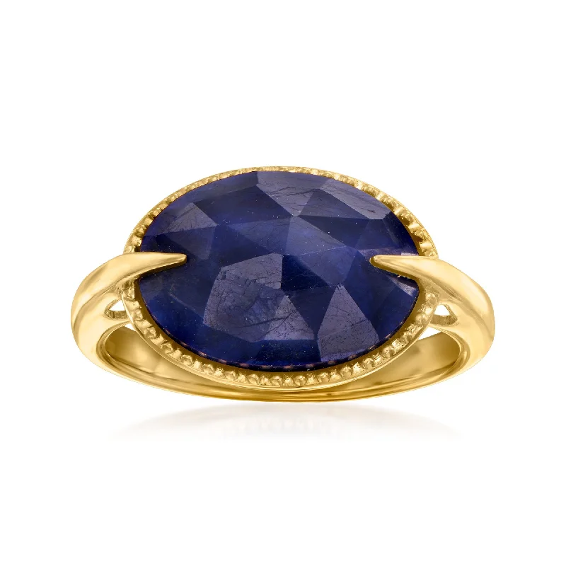 Rings with aventurine gems for green luck -Ross-Simons Sapphire Ring in 18kt Gold Over Sterling