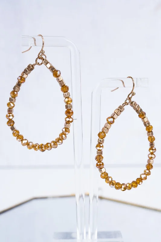 Drop Earrings with Crown Designs -SALE! Gold Rowen Faceted and Cube Bead Earrings