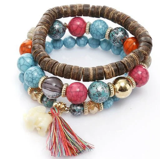 Bracelets with opal gems for iridescent glow -Wholesale Pinestone Wood Leather Bracelet