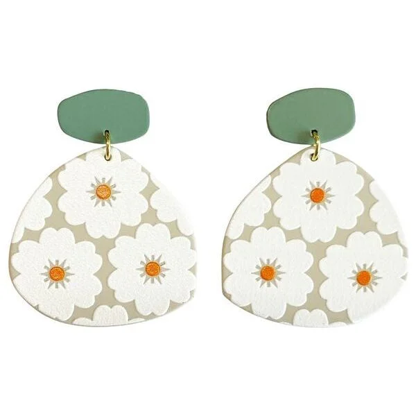 Drop Earrings for Birthday Celebration -Sasha Abstract Floral Green & White Drop Earrings