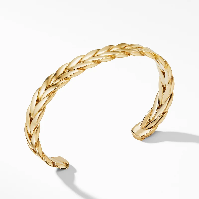 Rose gold bracelets with sleek minimalist designs -Chevron Woven Cuff Bracelet in 18K Yellow Gold, Size Medium