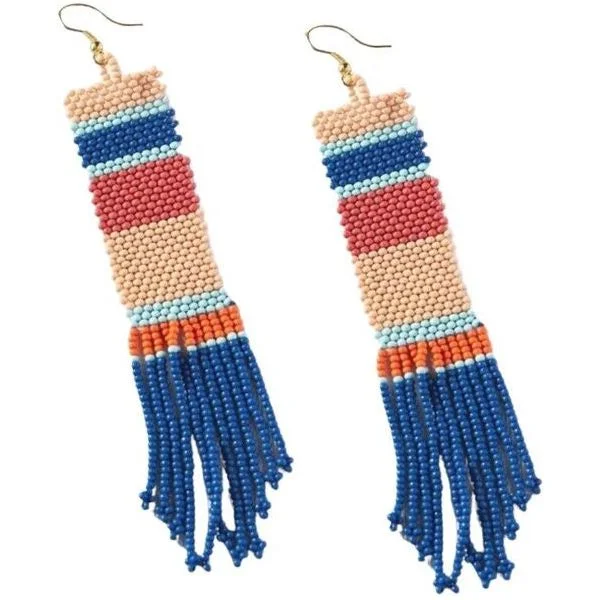 Clip On Drop Earrings for Non Pierced -Saya Beaded Blue & Pink Earrings