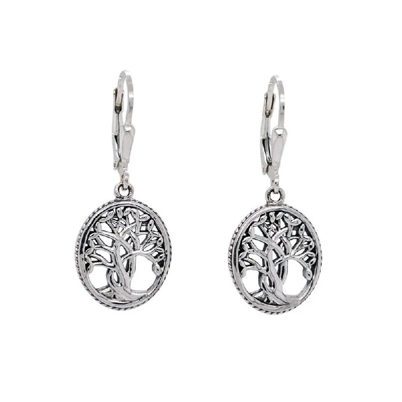 Drop Earrings with Filigree Work -Sterling Silver Tree of Life Leverback Earrings