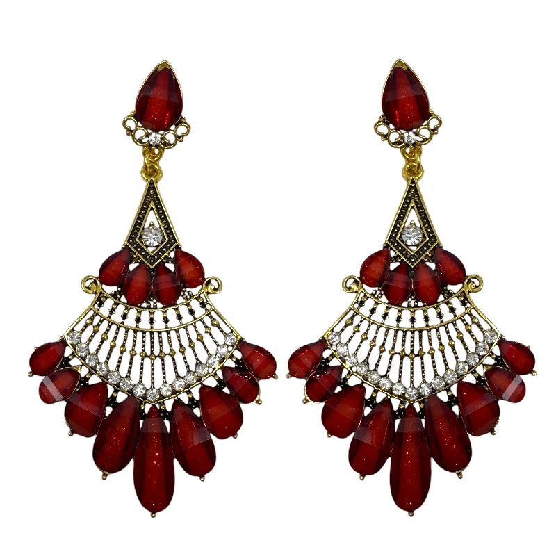 Ethnic Drop Earrings with Tribal Design -Red Statement Earrings Dangle/drop By Unbranded