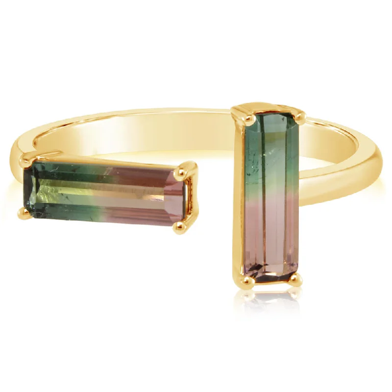 Rings with vine-wrapped bands for nature -14K Yellow Gold Bi-Color Tourmaline Ring