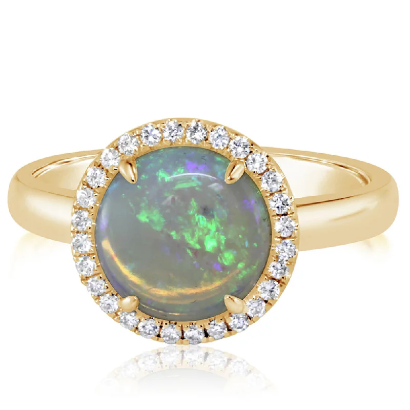 Rings with rough moonstone for natural beauty -14K Yellow Gold Australian Opal/Diamond Ring