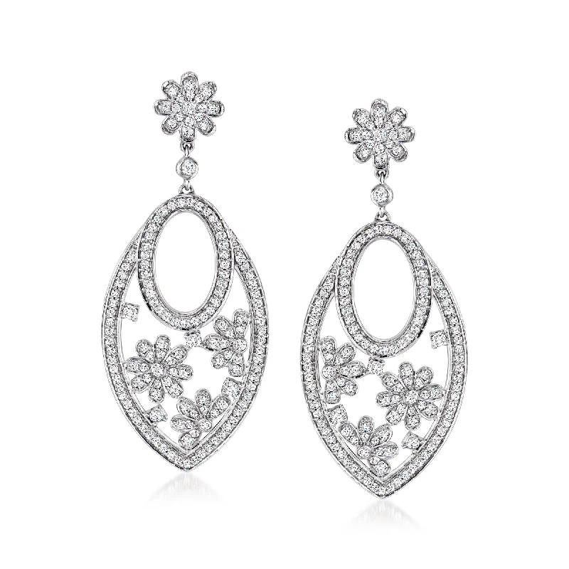 Square Drop Earrings for Modern -Ross-Simons Diamond Floral Drop Earrings in Sterling Silver