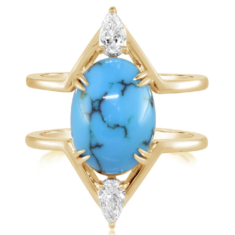 Rings with sunburst citrine for radiant appeal -14K Yellow Gold Egyptian Turquoise/Diamond Ring