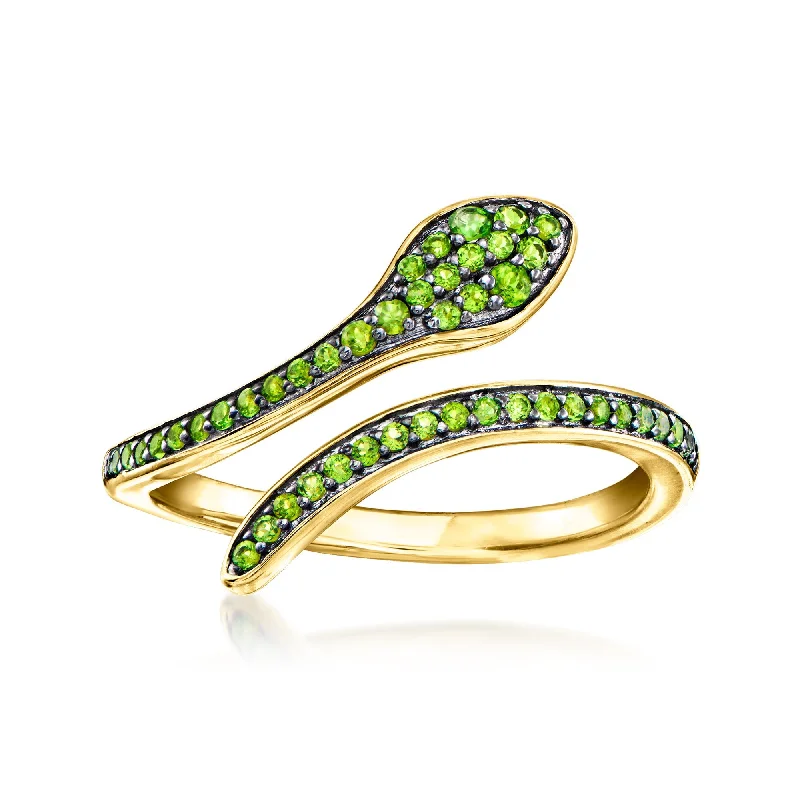 Rings with lotus flower engravings for peace -Ross-Simons Chrome Diopside Snake Bypass Ring in 18kt Gold Over Sterling Silver