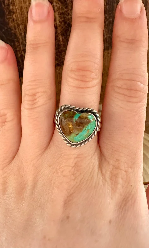 Rings with fluorite stones for rainbow shine -ADJUSTABLE TURQUOISE HEART Ring