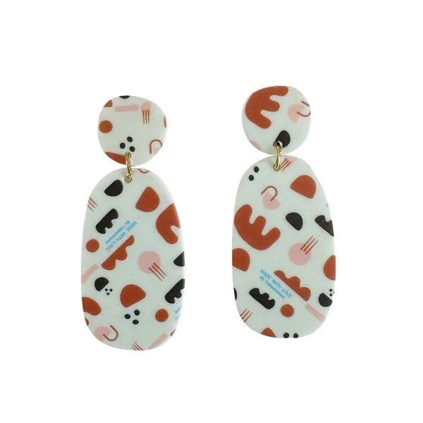 Drop Earrings with Textured Surface -Stella Abstract Oval Drop Earrings Multicoloured