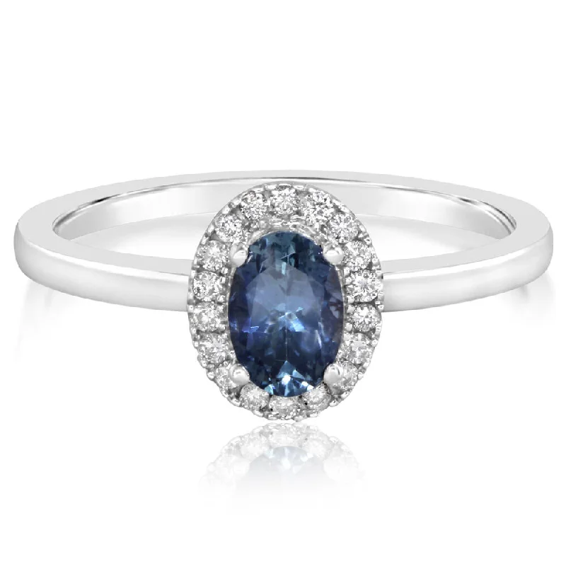 Rings with double bands for modern twist -14K White Gold Montana Sapphire/Diamond Ring