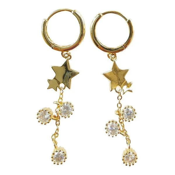 Drop Earrings with Enamel Coating -Marley Star Drop Gold Earrings