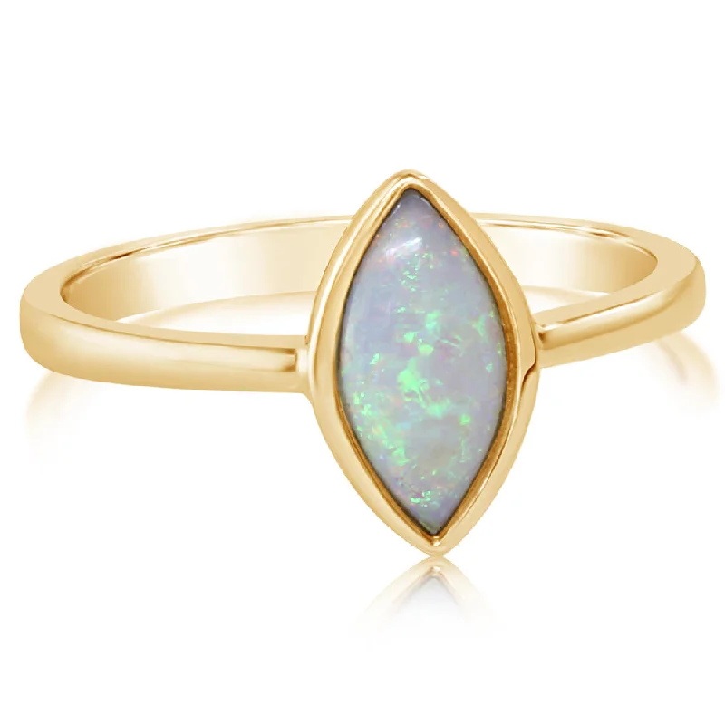 Vintage rings with engraved floral band designs -14K Yellow Gold Australian Opal Ring