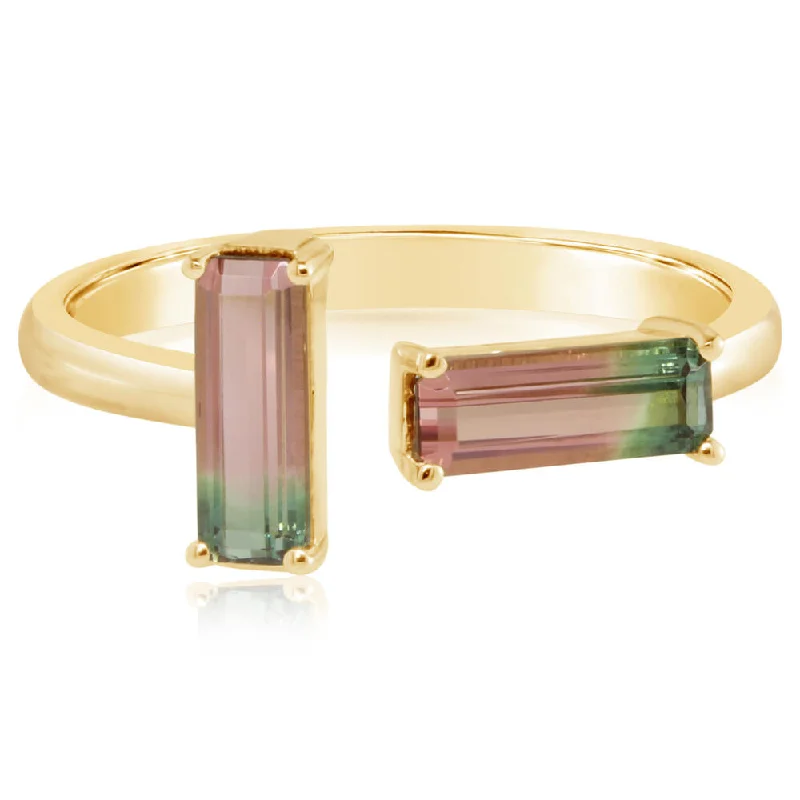 Rings with carved onyx for bold sleekness -14K Yellow Gold Bi-Color Tourmaline Ring