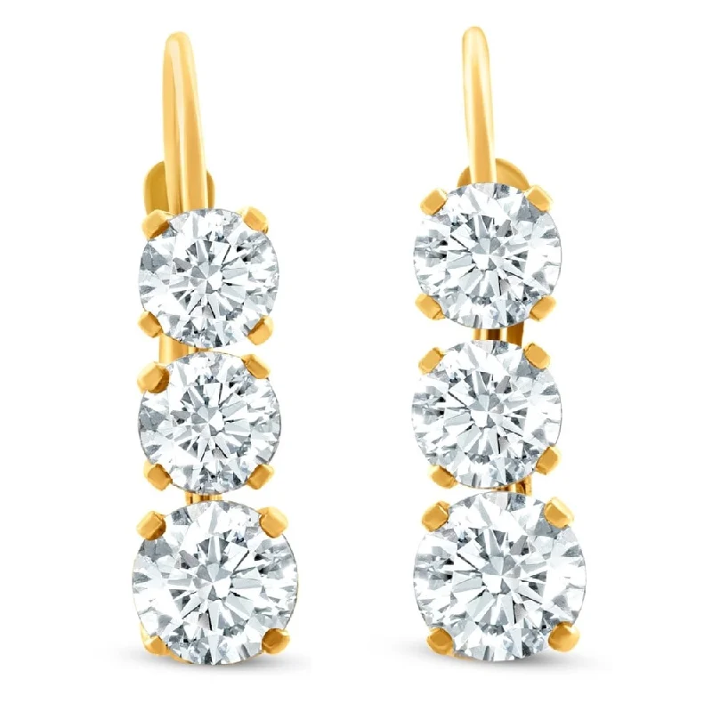 Oval Drop Earrings for Grace -1 1/2Ct 3-Stone Diamond Leverback Hoops Women's Earrings Gold 1/2" Tall Lab