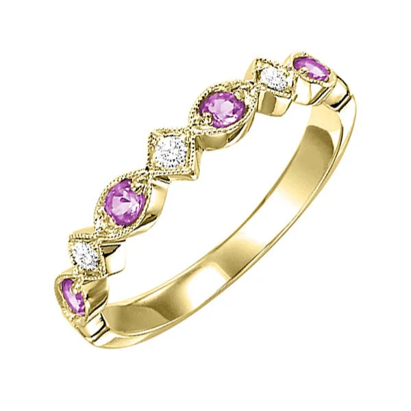 Engagement rings with classic solitaire ruby stones -10KT YELLOW GOLD DIAMOND (1/20CTW) & PINK SAPPHIRE (1/6 CTW) RING