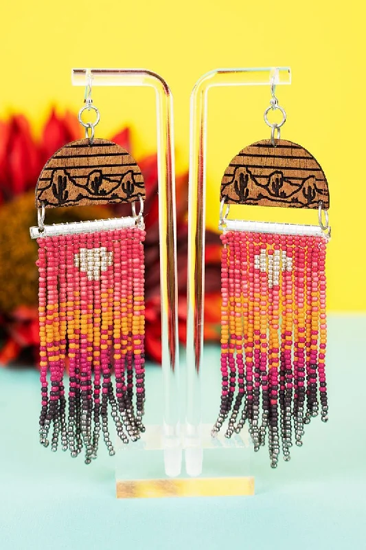 Drop Earrings with Animal Motifs -SALE! Oak Creek Canyon Wood and Red Seed Bead Earrings