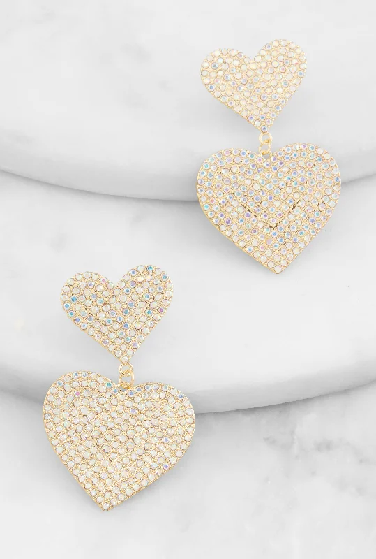 Retro Drop Earrings for Nostalgia -Pave Rhinestone Heart Drop Earrings