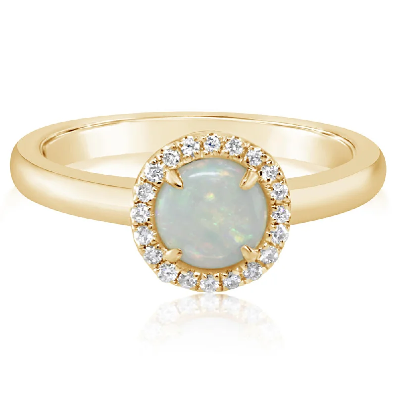 Rings with pink sapphire for delicate charm -14K Yellow Gold Australian Opal/Diamond Ring