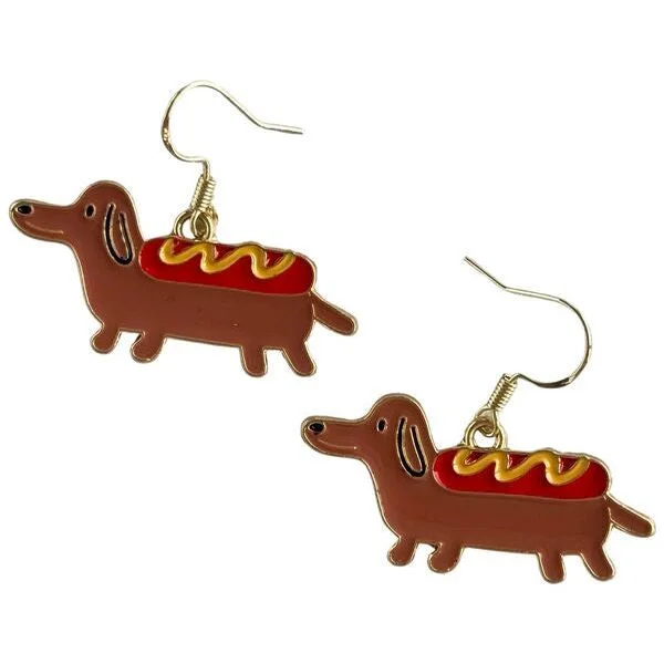 Drop Earrings with Enamel Coating -Hot Doggy Brown Earrings