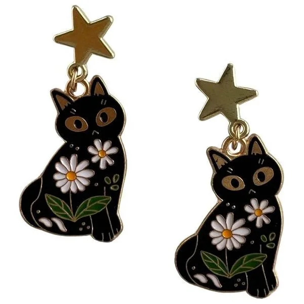 Gemstone and Diamond Drop Earrings for Opulence -Kitto Cat Flower Black Earrings