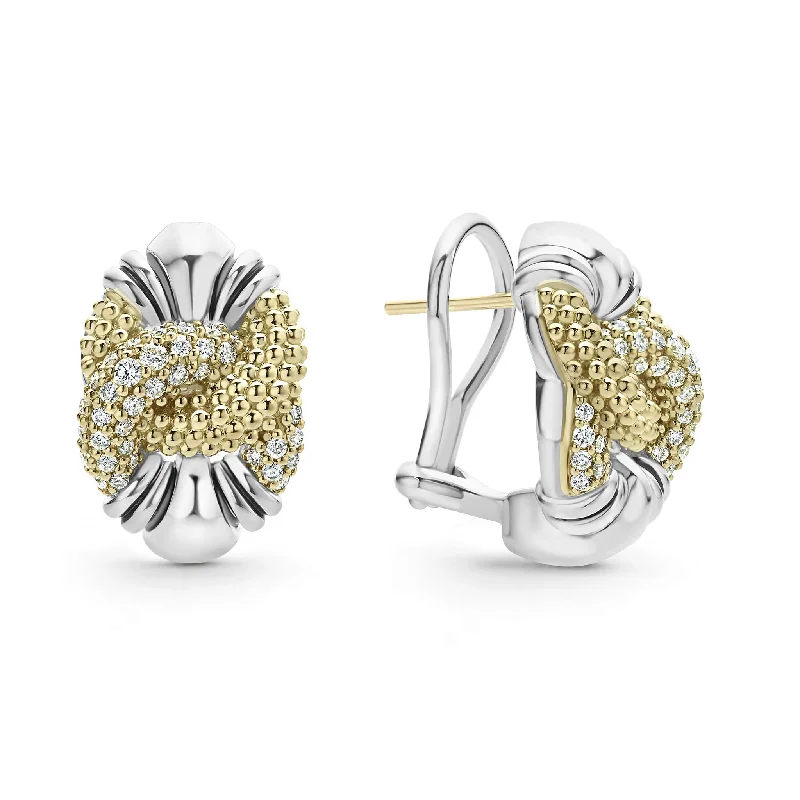 Hoop earrings with pearl accents for a chic and classic style-Caviar Diamond Knot Earrings