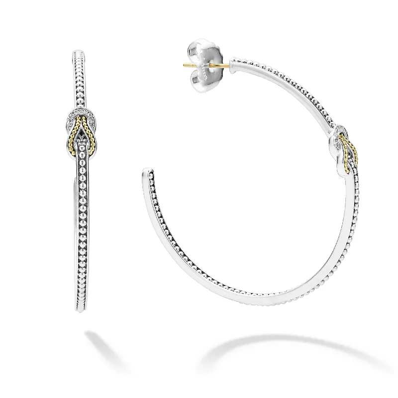 Best hoop earrings with intricate beaded details for a textured, stylish appearance-Two Tone Knot Diamond Hoop Earring