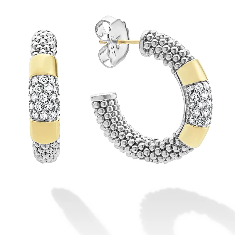 Hoop earrings with twisted metal designs for a dynamic and modern style-Gold Station Diamond Hoop Earrings