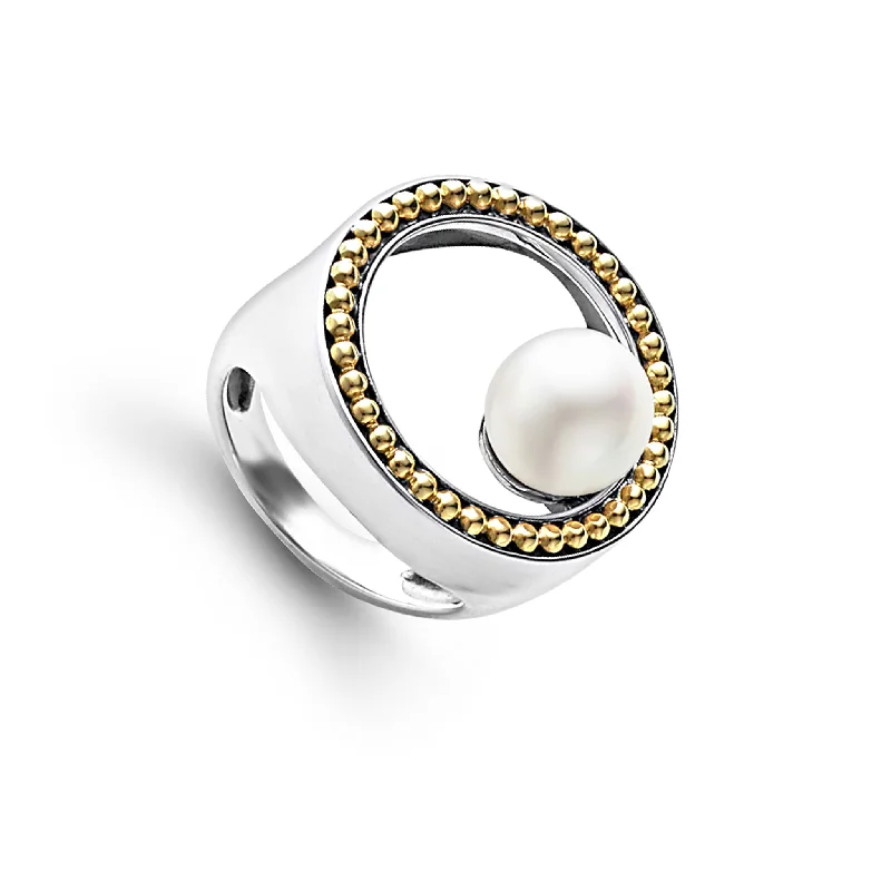 Best hoop earrings with gold for a luxurious and timeless look-Circle Pearl Statement Ring (Size 6)