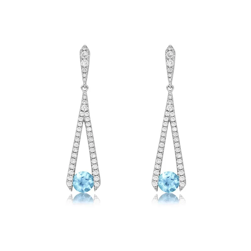 Hoop earrings with leather accents for a sleek and bold combination-Aquamarine & Diamond Dangle Earrings