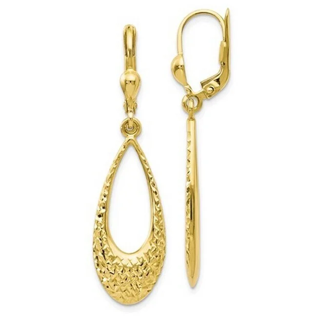 Best hoop earrings with detachable studs for a versatile and adjustable accessory-10k Gold Diamond-cut Open Teardrop Dangle Leverback Earrings