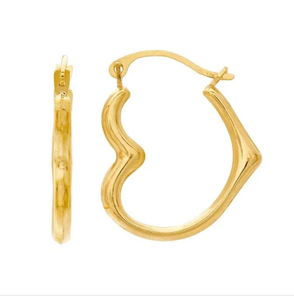 Hoop earrings with rhinestone-studded rims for a glamorous touch-10K Yellow Gold Heart Hoop Earrings