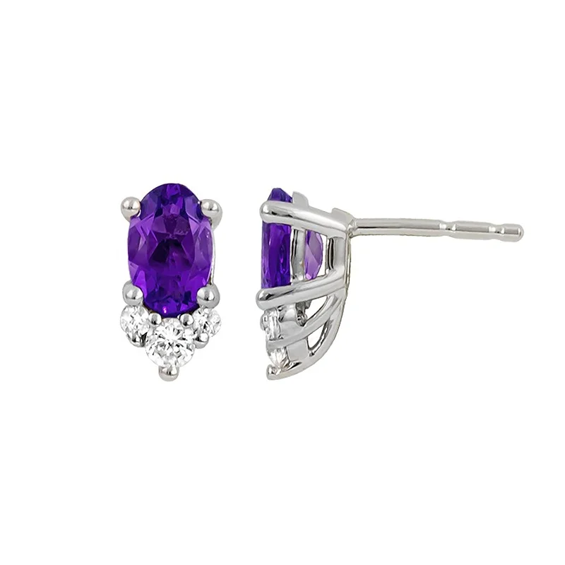 Hoop earrings with polished metal for a shiny and high-quality finish-Amethyst & Diamond Earrings