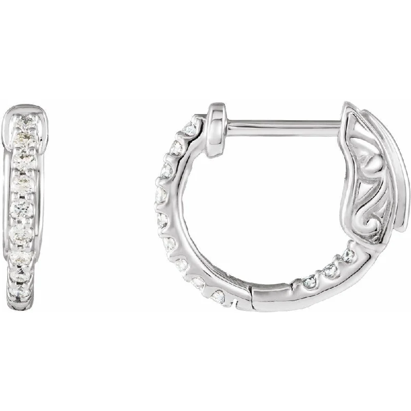 Best hoop earrings with intricate beaded details for a textured, stylish appearance-14k White Gold 1/4 CTW Diamond Inside-Outside 14.5 mm Hoop Earring for Women