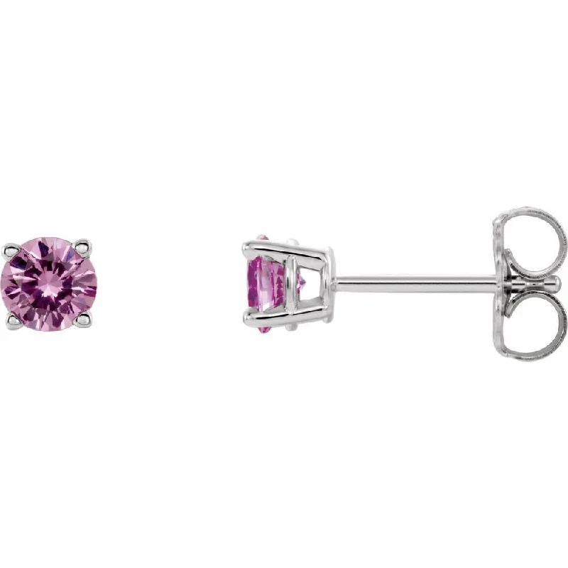 Best hoop earrings with asymmetrical designs for a fashion-forward, avant-garde look-14k White Gold 4 mm Round Pink Sapphire Stud Earring for Women