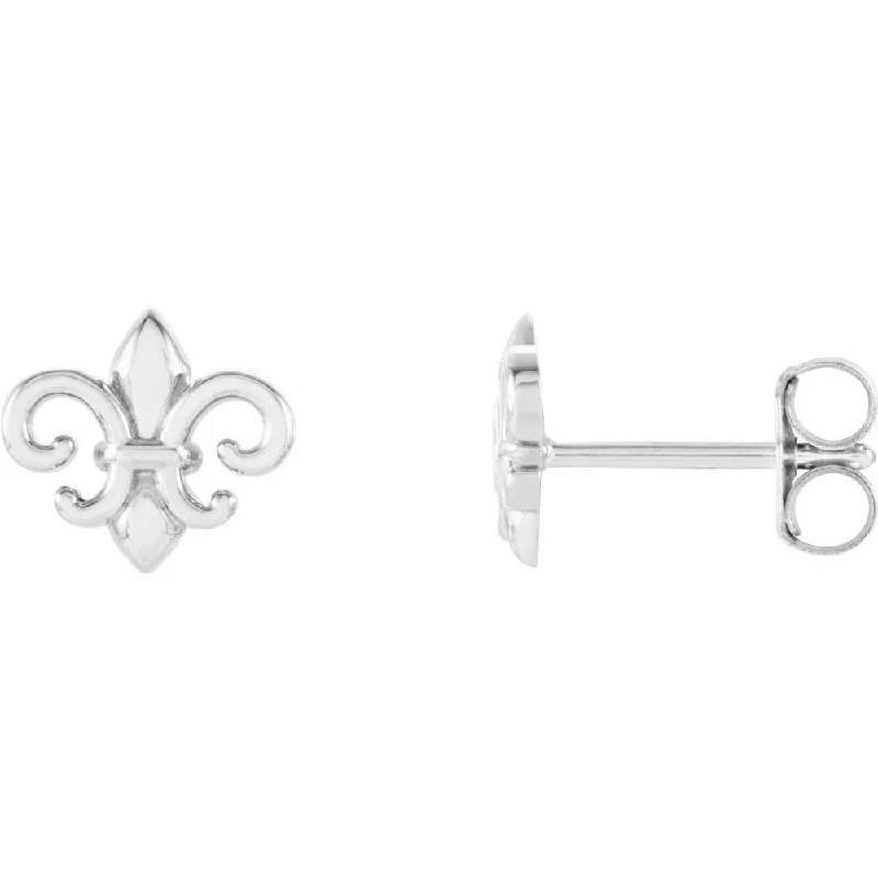 Hoop earrings with multi-tone finishes for a colorful and layered effect-14k White Gold 8.25x7.4 mm Fleur-de-Lis Stud Earring for Women