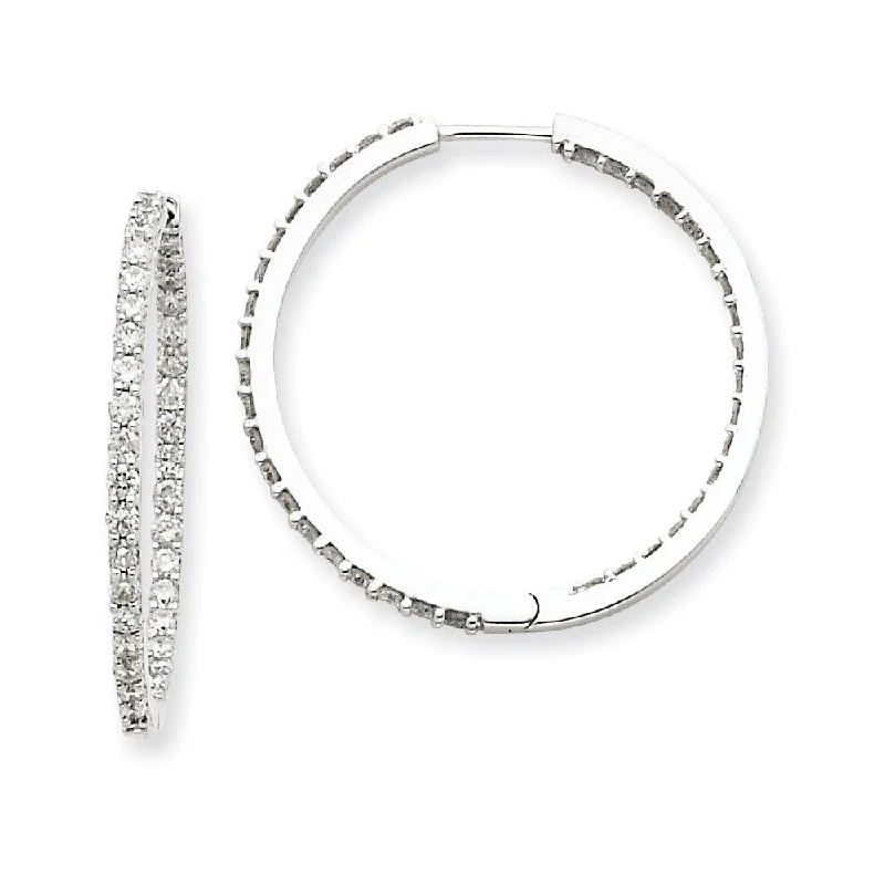 Hoop earrings with cut-out designs for a creative and lightweight effect-14k White Gold AA Diamond Hoop Earrings (L-24 mm, W-1.75 mm)