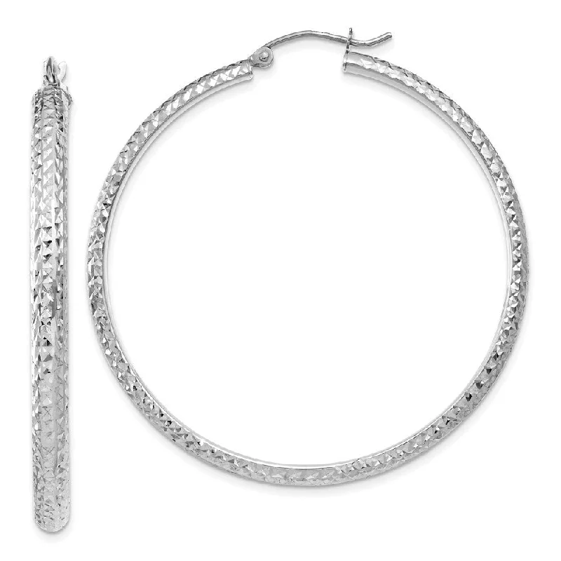 Hoop earrings with crescent moon shapes for a celestial and mystical appearance-14k White Gold Diamond-cut Hollow Hoop Earrings (L-46 mm, W-3.5 mm)