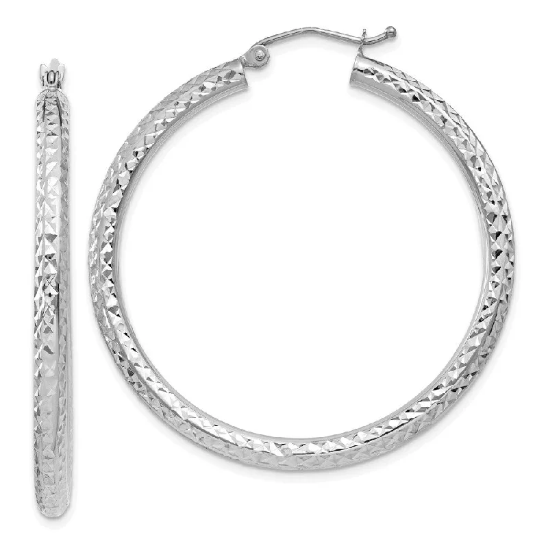 Best hoop earrings with matching bracelets for a coordinated jewelry set-14k White Gold Diamond-cut Round Hoop Earrings (L-40 mm, W-3 mm)