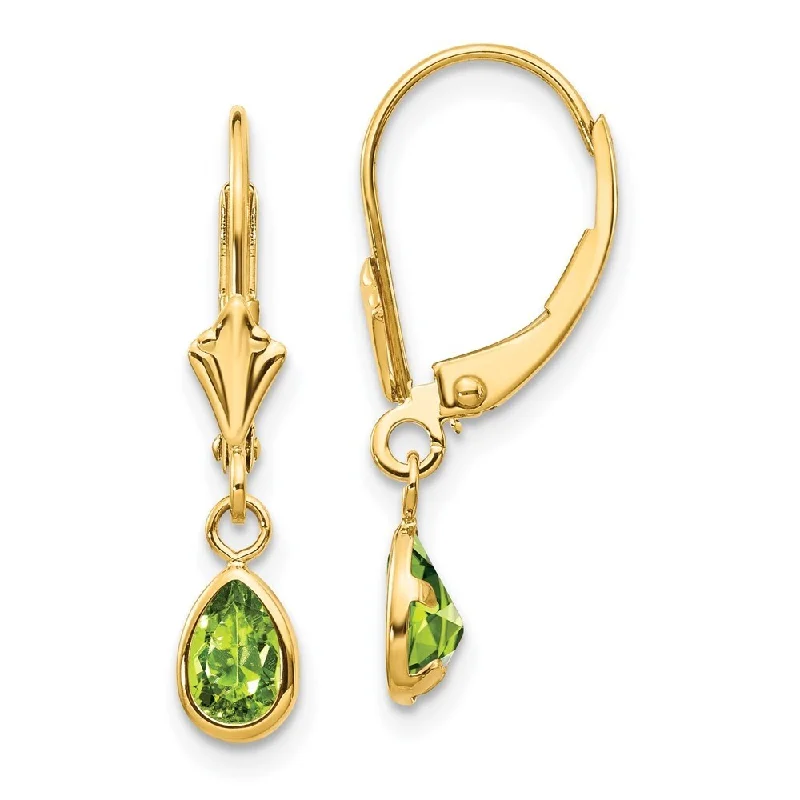 Hoop earrings with hammered copper for a warm and rustic aesthetic-14k Yellow Gold 6x4mm August/Peridot Earrings (L-23 mm, W-4 mm)