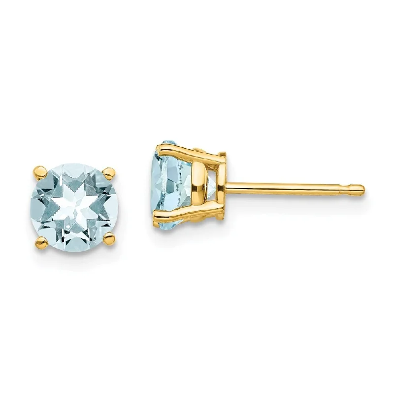 Hoop earrings with satin finishes for a smooth and elegant appearance-14k Yellow Gold Aquamarine Earrings (L-6 mm, W-6 mm)