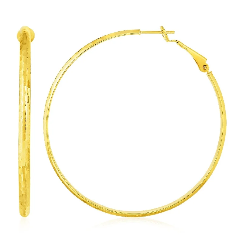 Best hoop earrings with satin ribbons for a soft, feminine appearance-14k Yellow Gold Large Textured Round Hoop Earrings