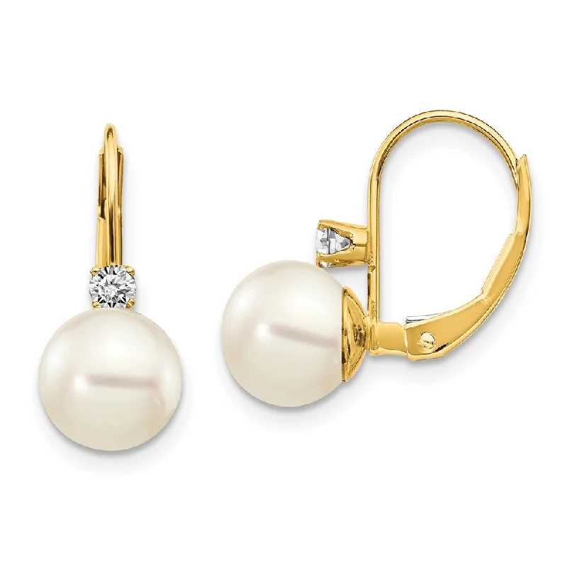 Best hoop earrings with snake chain details for a sleek and modern touch-14k Yellow Gold Pearl AA Diamond Lever back Earring (L-16 mm, W-7 mm)