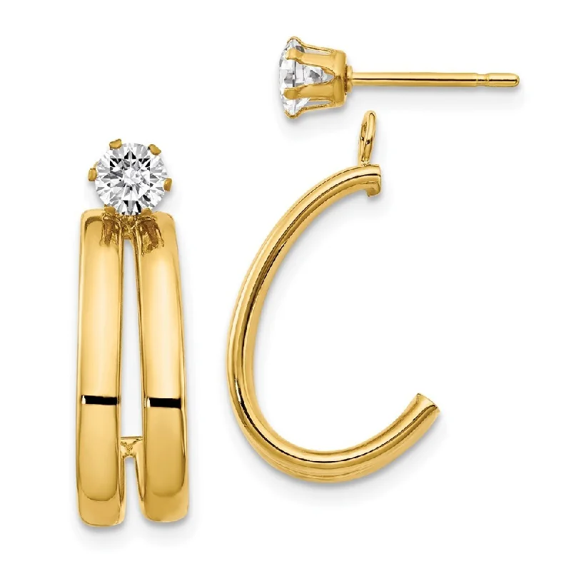 Hoop earrings with textured gold for a refined and sophisticated aesthetic-14K Yellow Gold w/ CZ Stud Earring Jackets (L-18 mm, W-9 mm)