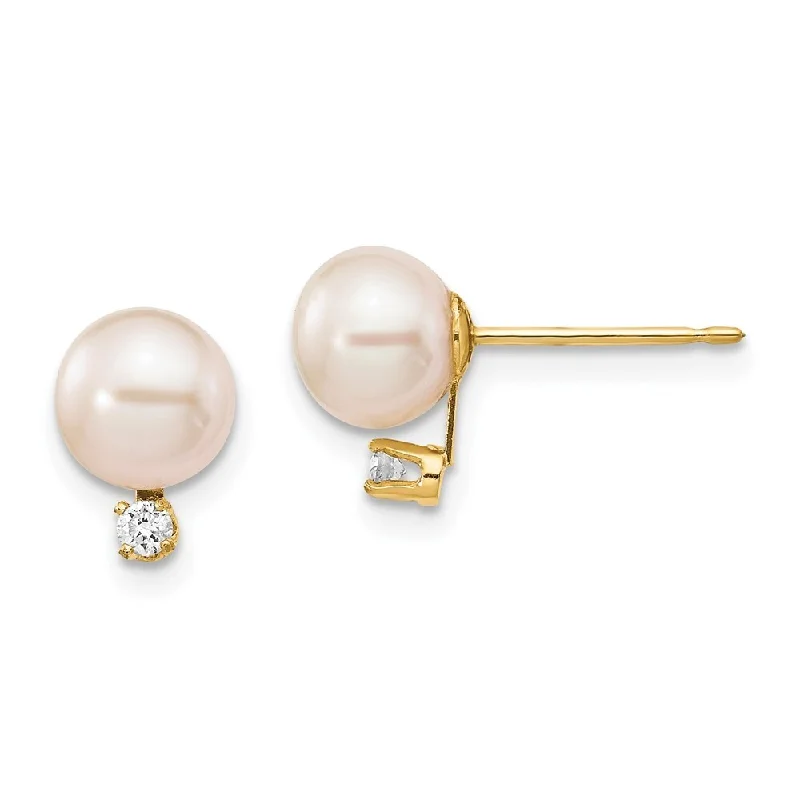 Best hoop earrings with stacked layers for a dimensional and bold look-14k Yellow Gold White Cultured Pearl Diamond Earrings (L-6 mm, W-7 mm)